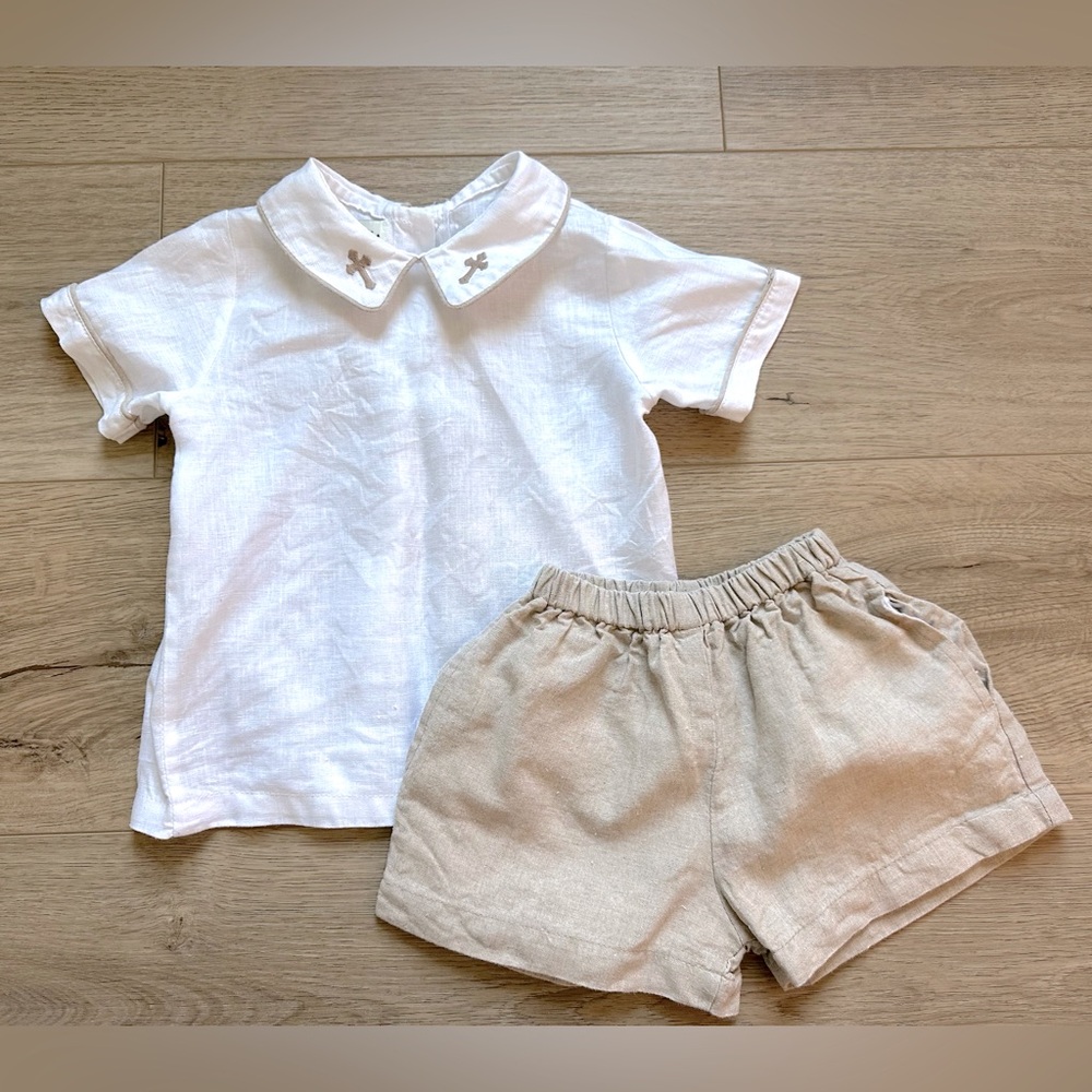 Linen outfit with cross embroidery